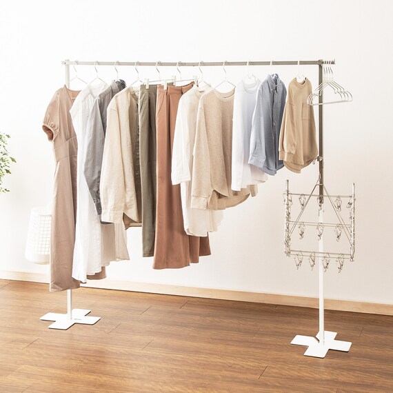 【たたんでポールハンガーとしても使える】 ランドリースタンド(BH11 ホワイト) 1枚目画像
