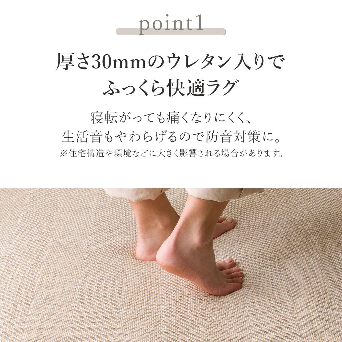 防音 30mmウレタン入りラグ(ヘリンボン 185X185 BE RA30) | ニトリ