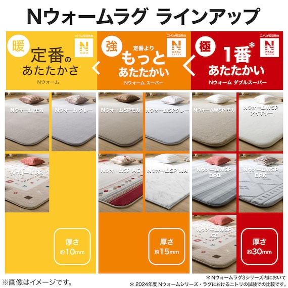 極厚30mmウレタン入り 保温+吸湿発熱+蓄熱+防汚+防音ラグ(NウォームWSP LMOc200X280 MX14) 13枚目画像