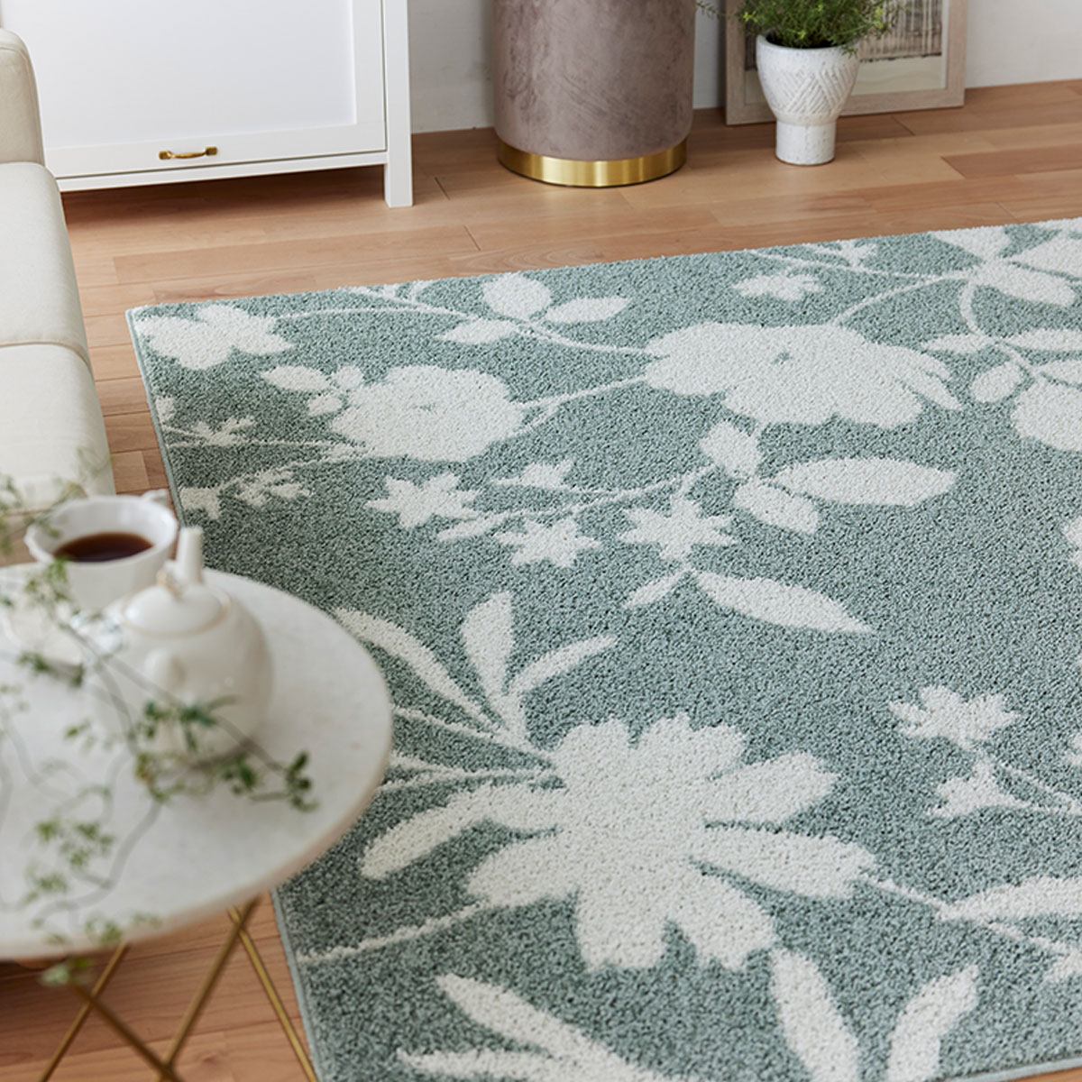 通年使えるラグHOT&COOL（花柄グリーン）190×190 | ニトリネット【公式