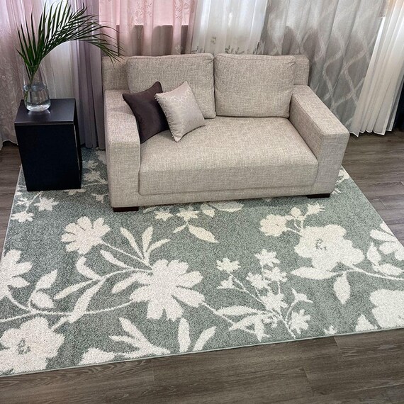 通年使えるラグHOT&COOL(花柄グリーン)190×240 1枚目画像