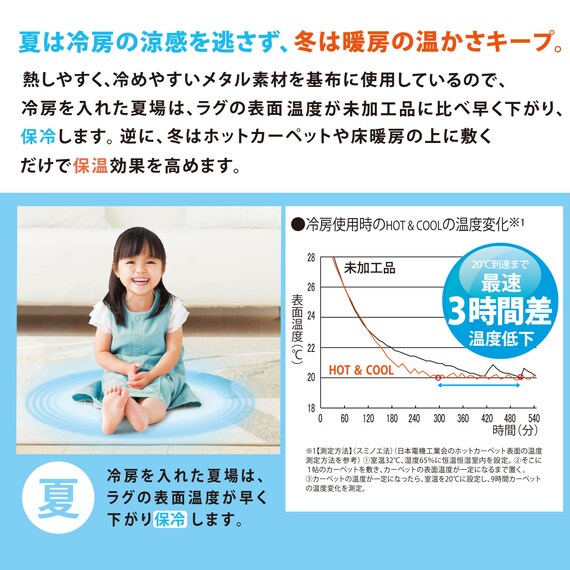 通年使えるラグHOT&COOL(ベージュ)130×190 3枚目画像
