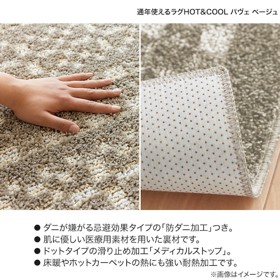 通年使えるラグHOT&COOL(ベージュ)130×190 7枚目画像