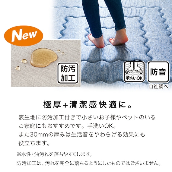 極厚30mmウレタン入り 接触冷感+防汚加工+防音ラグ(NクールSPgPL BL MX38 130X185) 5枚目画像