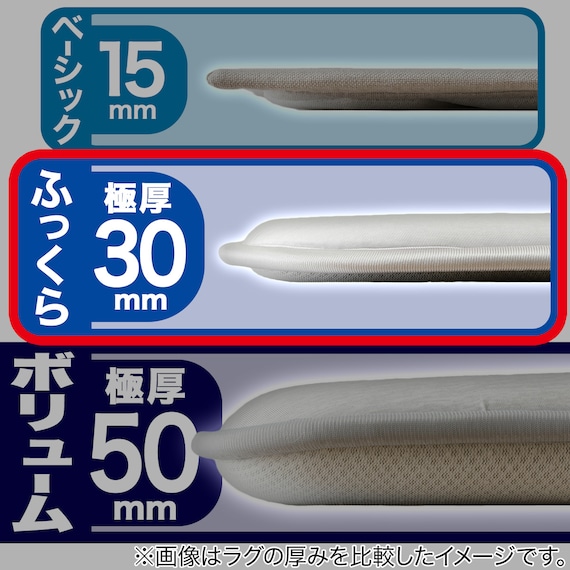 極厚30mmウレタン入り 接触冷感+防汚加工+防音ラグ(NクールSPgPL BL MX38 130X185) 7枚目画像