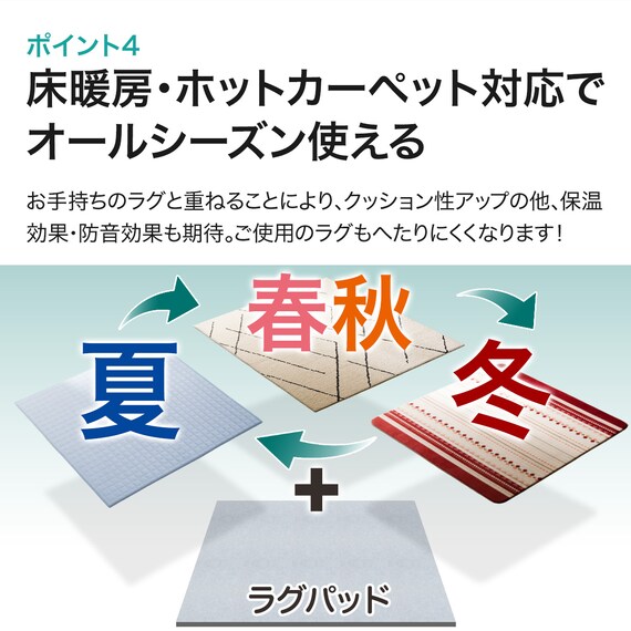 【2点セット】15mmウレタン入りラグ(NクールWSPg GY MX40 130X185)+ラグパッド 6枚目画像