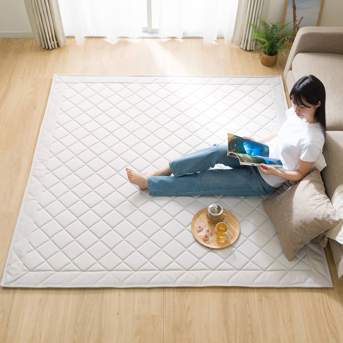 15mmウレタン入り 接触冷感+持続冷感+防汚加工ラグ(NクールWSPg GY