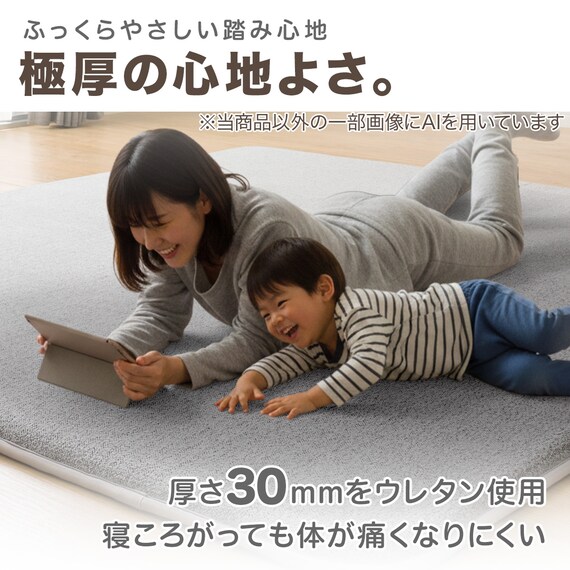 極厚30mmウレタン入り 防汚加工+防ダニ加工+防音ラグ(200X240 GY PL04) 3枚目画像
