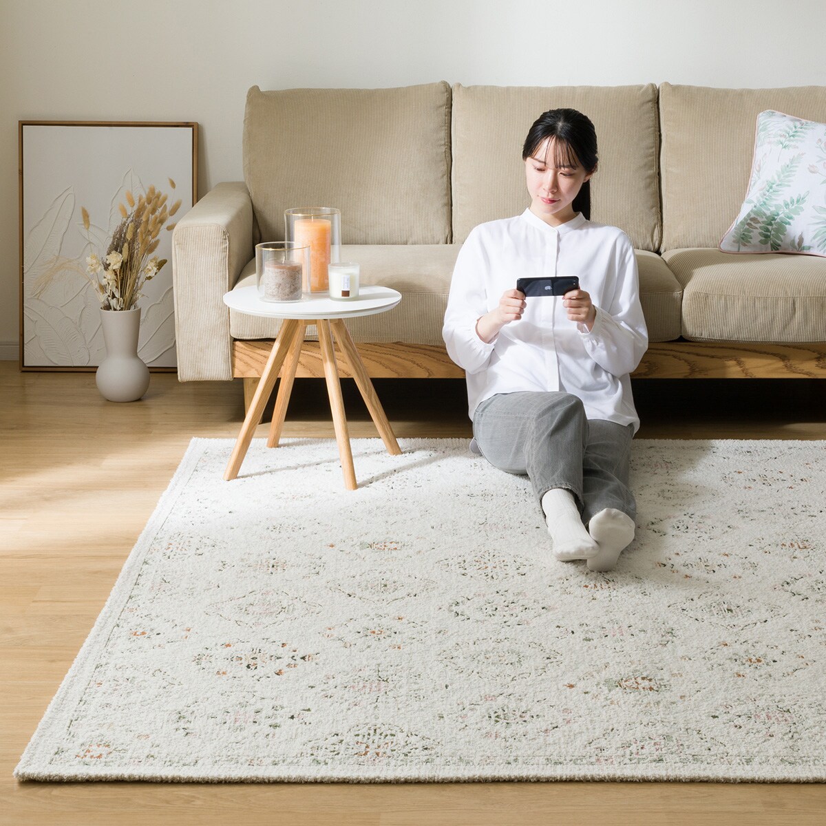 新品　手紡ぎ手織りラグ 手織りラグ 50×75cm RUG ( RECYCLE WOOL×RAMIE ) [ 5色