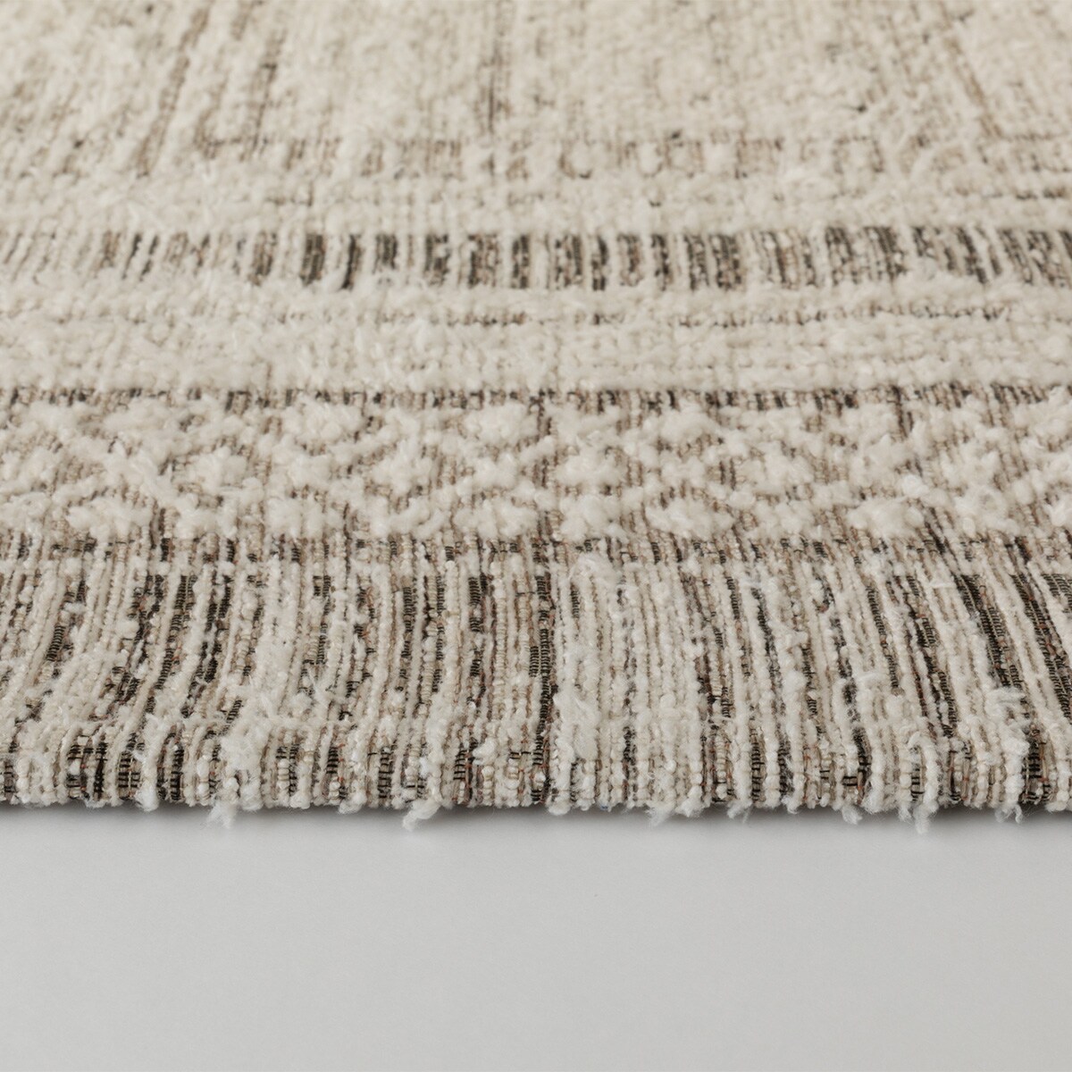 手織りラグ 多色ダイヤモンドパターン ストライプ ダイヤ柄 モロッカン フリンジ シャギーラグ アイボリー