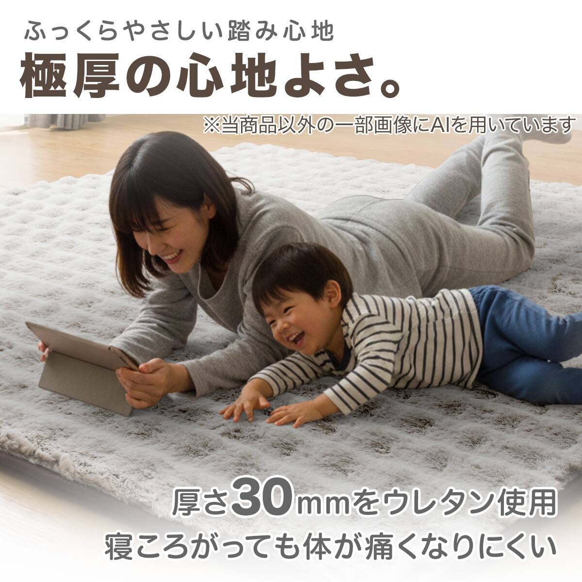 極厚30mmウレタン入り防汚 + 防音ラグ(185X185 LMO PL07) | ニトリ