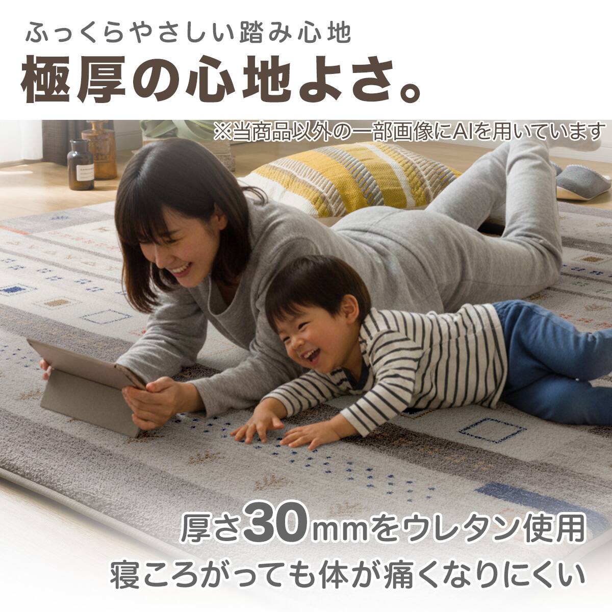 極厚30mmウレタン入り 防汚加工+防ダニ加工+防音ラグ(185X185 GB PL08