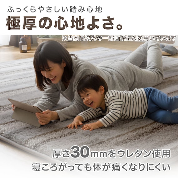 極厚30mmウレタン入り 防汚加工+防ダニ加工+防音ラグ(185X185 BR PL10) 3枚目画像