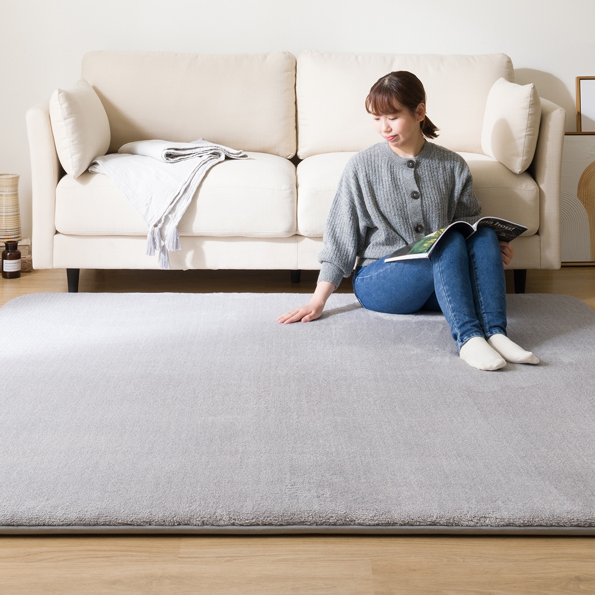 30mmウレタン入り 防汚加工+防ダニ加工+防音ラグ(130X185 GY PL11