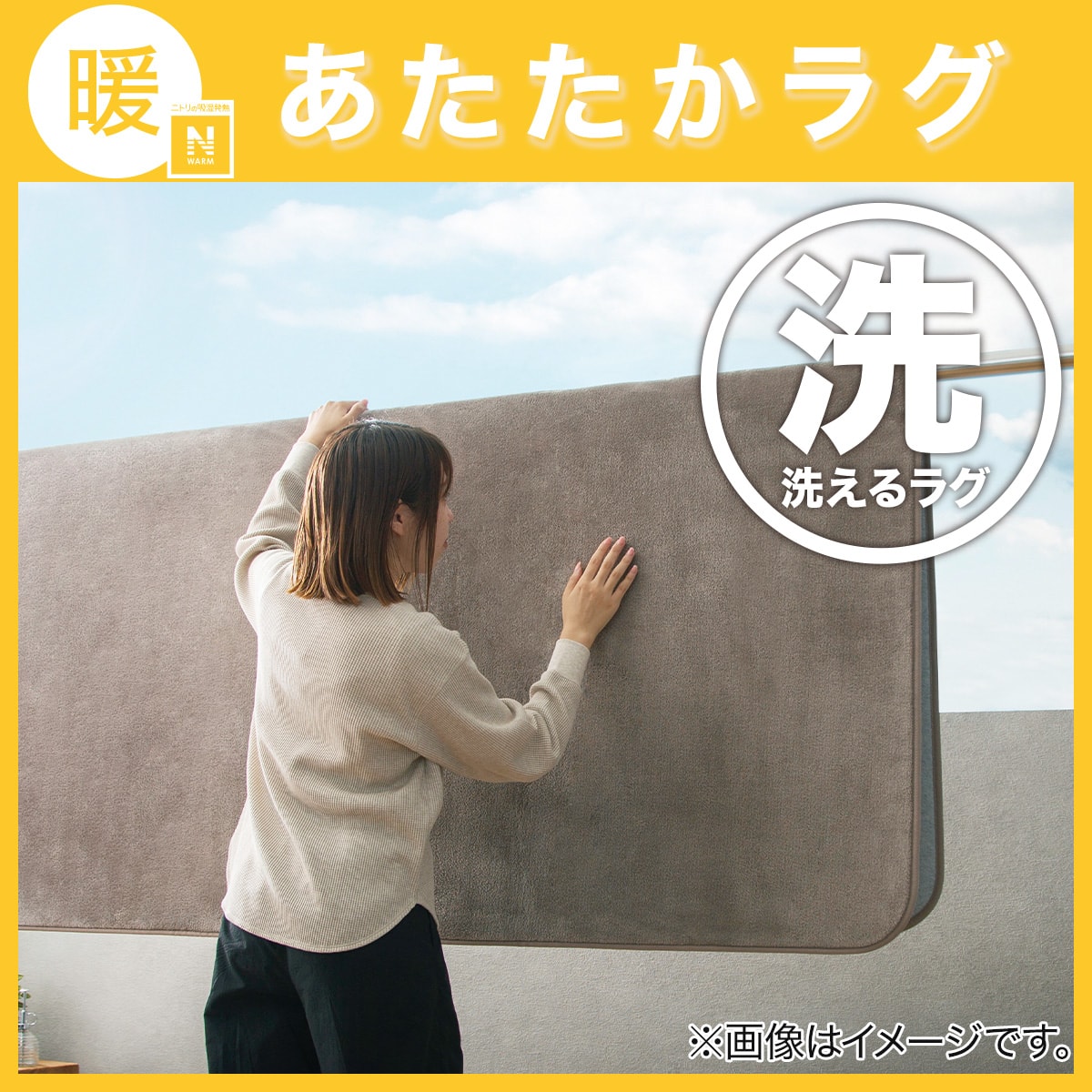 洗える 吸湿発熱+蓄熱+保湿 + 抗菌防臭加工+防ダニ加工ラグ(Nウォーム