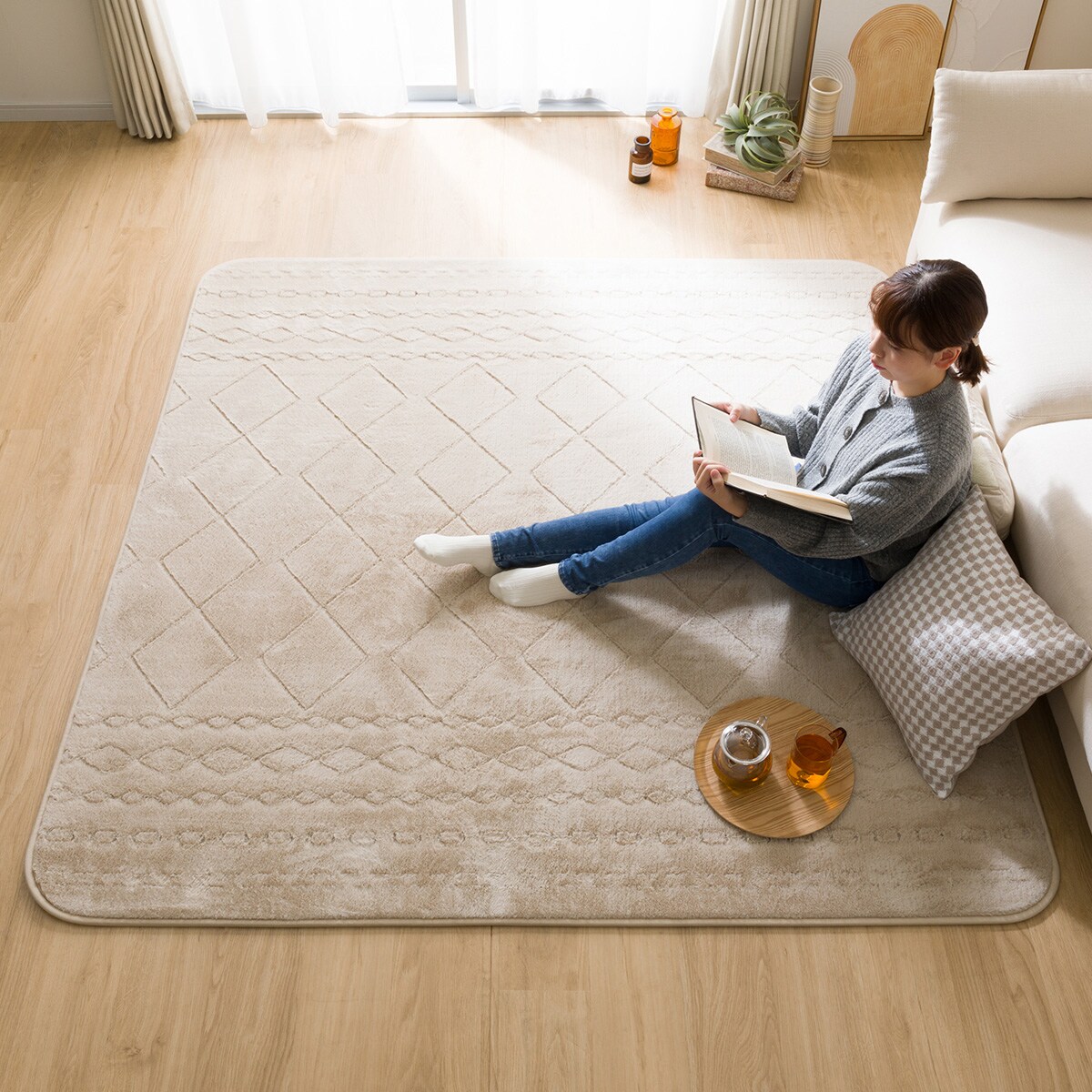 洗える 吸湿発熱+蓄熱+保湿 + 抗菌防臭加工+防ダニ加工ラグ(Nウォーム