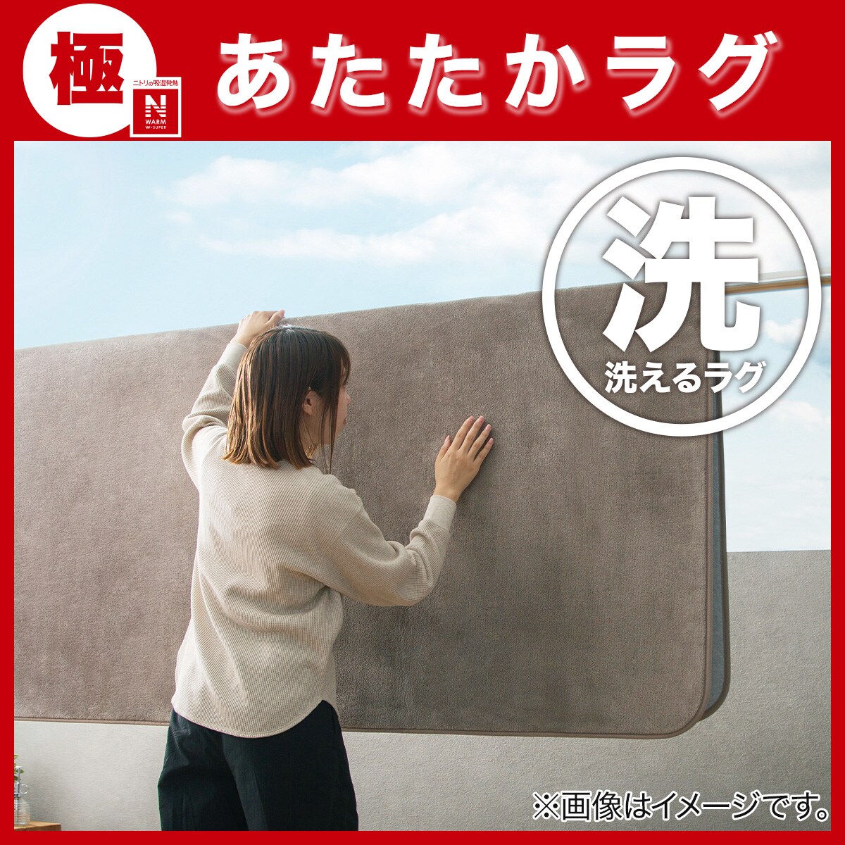 洗える 吸湿発熱+蓄熱+保湿 + 抗菌防臭加工+防ダニ加工ラグ(Nウォーム