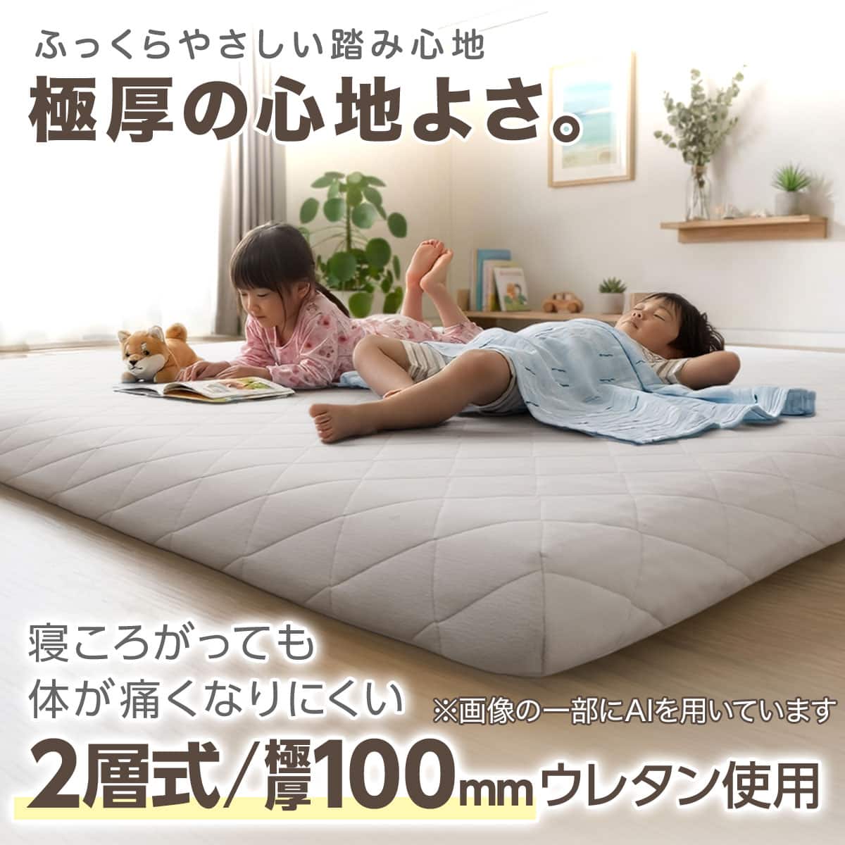 カバーが洗える 極厚100mm 2層式ウレタン入り防汚加工＋抗菌防臭加工＋