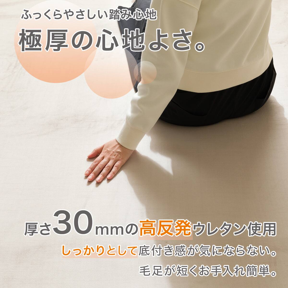 高反発・極厚30mmウレタン入り 防汚加工+防ダニ加工+防音ラグ(200X240