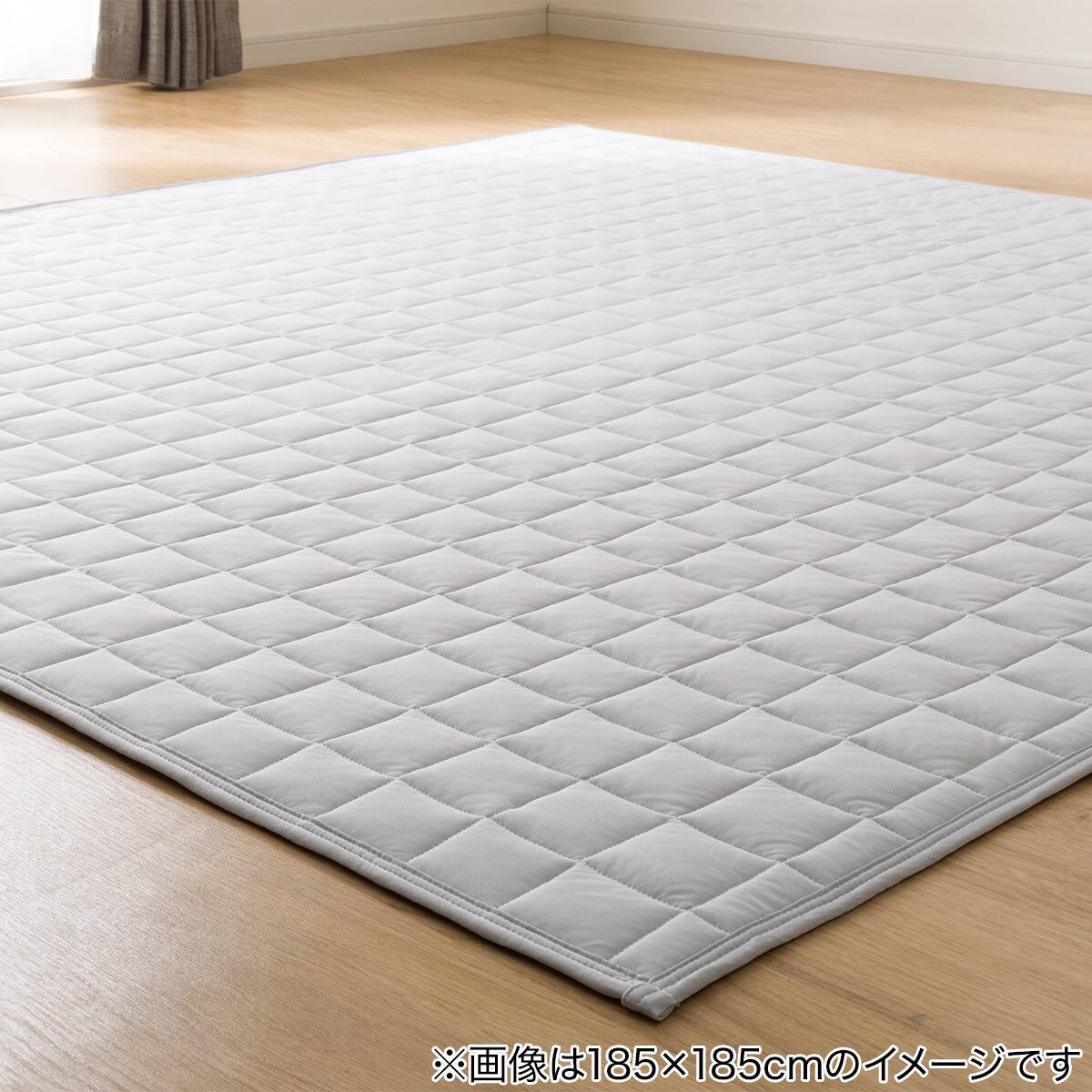 ニトリ　夏用　ラグ　接触冷感　洗える　NCOOL キルト　ボーダー　グレー 洗える 接触冷感 中綿キルト ラグ(Nクール 185X185 グレー VK01