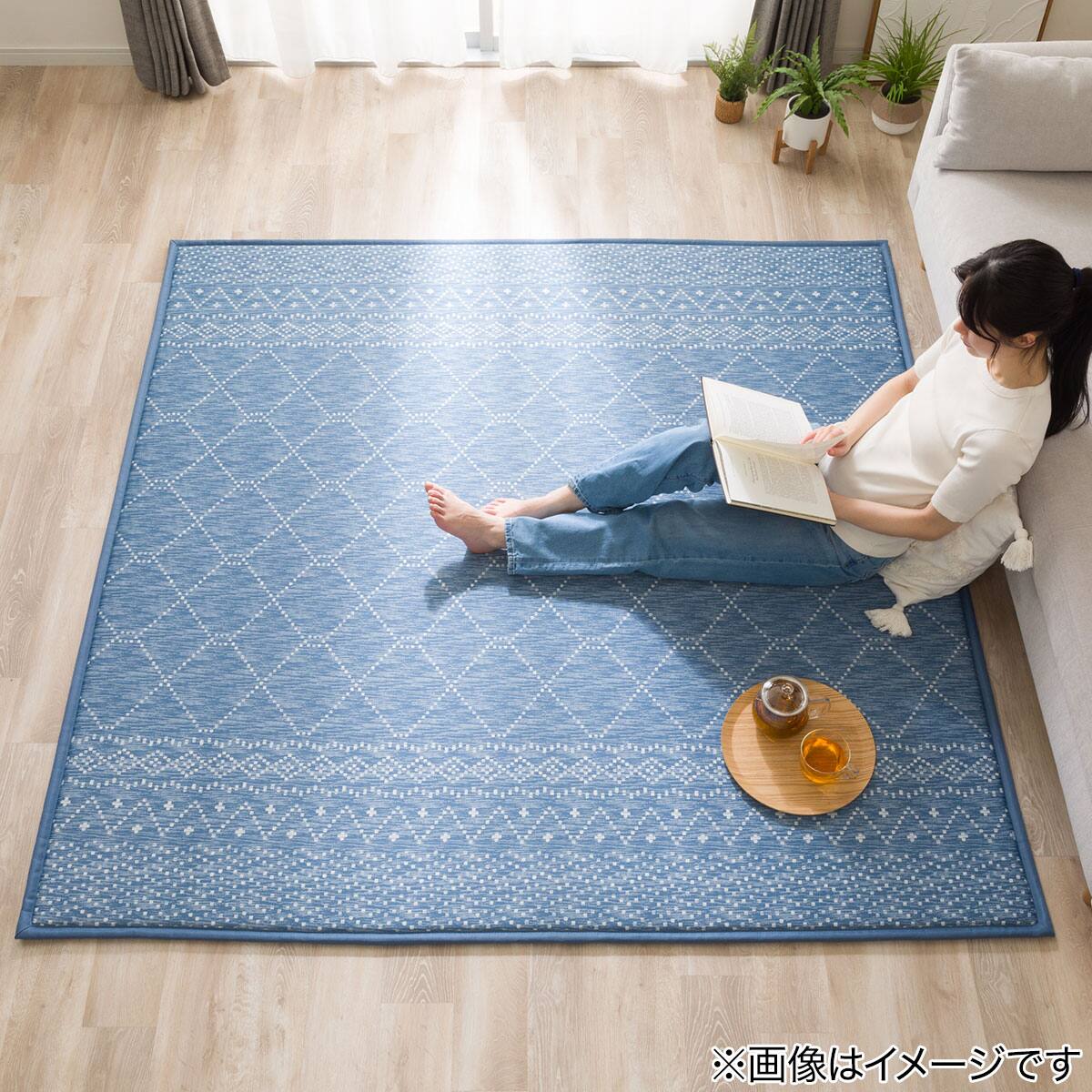 ラグネット 2個セット 15mmウレタン入り 接触冷感 防汚 ラグ タイル柄(Nクール極冷 PT