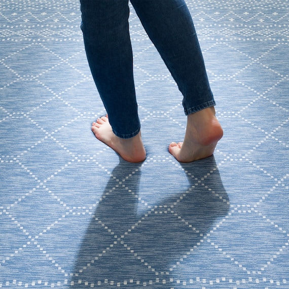 15mmウレタン入り 接触冷感ラグ タイル柄(Nクール極冷 PT 130X185 ブルーQ01) 14枚目画像