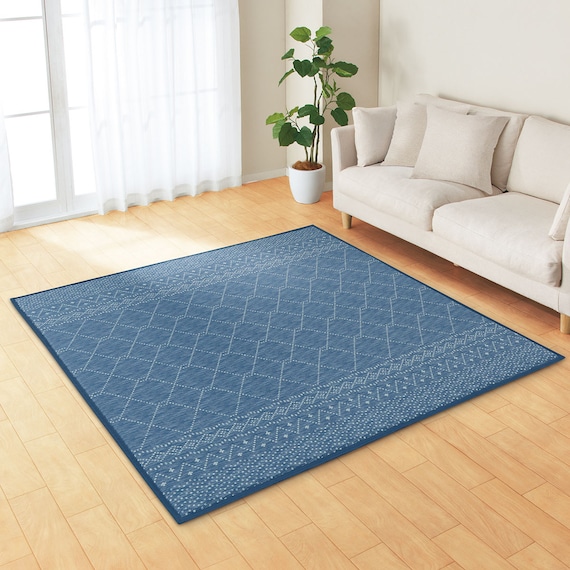 15mmウレタン入り 接触冷感 防汚 ラグ タイル柄(Nクール極冷 PT 185X185 ブルーQ01) 2枚目画像