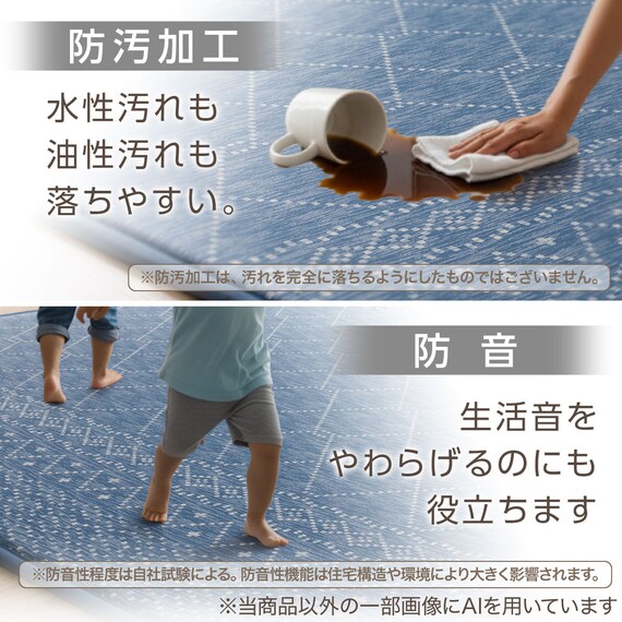 15mmウレタン入り 接触冷感 防汚 ラグ タイル柄(Nクール極冷 PT 185X185 ブルーQ01) 5枚目画像
