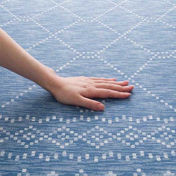 15mmウレタン入り 接触冷感 防汚 ラグ タイル柄(Nクール極冷 PT 185X185 ブルーQ01) 10枚目画像