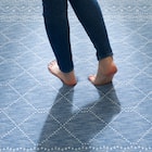 15mmウレタン入り 接触冷感 防汚 ラグ タイル柄(Nクール極冷 PT 185X185 ブルーQ01) 13枚目画像