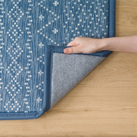 15mmウレタン入り 接触冷感 防汚 ラグ タイル柄(Nクール極冷 PT 185X185 ブルーQ01) 14枚目画像