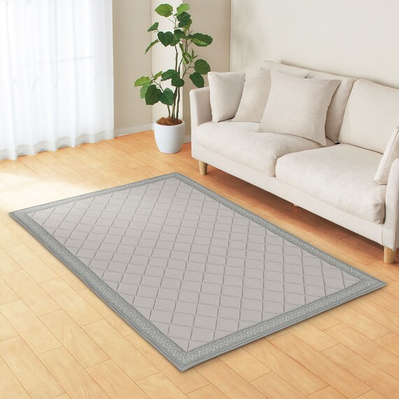 15mmウレタン入り 接触冷感ラグ キカ柄(Nクール極冷 PK 130X185 グレーQ02) 2枚目画像