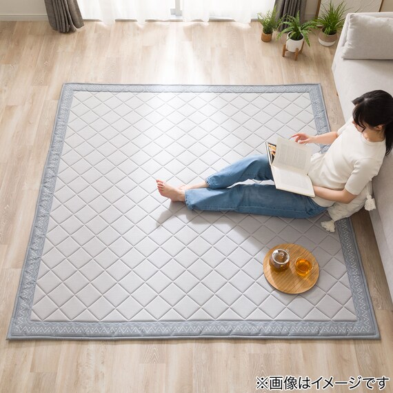 15mmウレタン入り 接触冷感ラグ キカ柄(Nクール極冷 PK 130X185 グレーQ02) 8枚目画像