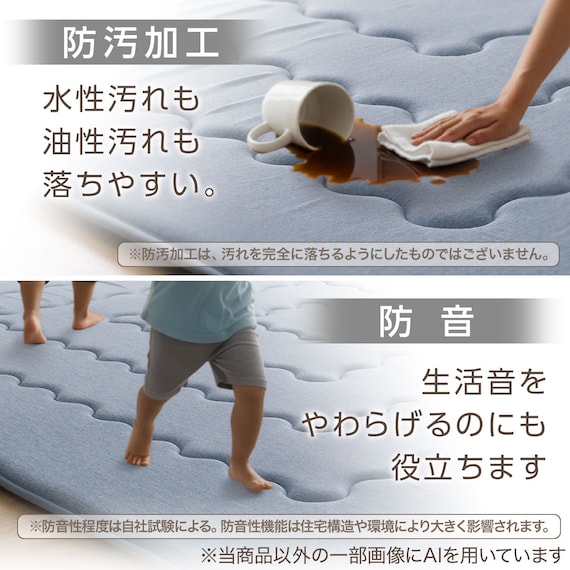 極厚30mmウレタン入り 接触冷感 防汚 ラグ(Nクール極冷 185X185 ブルー WY05) 5枚目画像