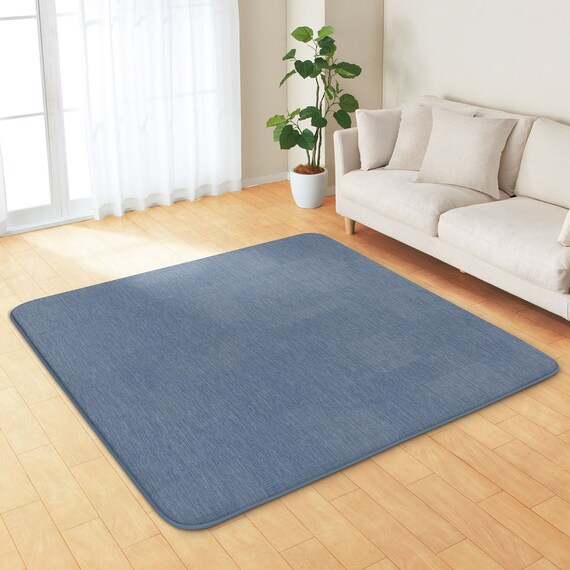 極厚30mmウレタン入り 接触冷感ラグ ジャカード(Nクール極冷 185X185 ブルー Q03) 2枚目画像