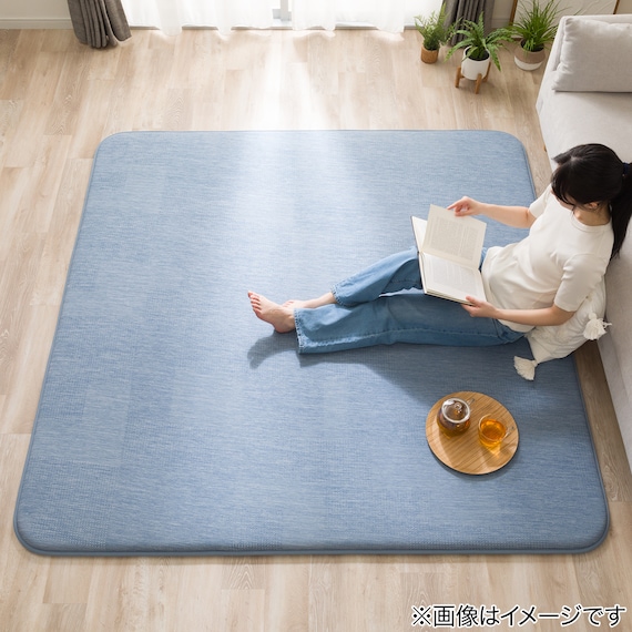 極厚30mmウレタン入り 接触冷感ラグ ジャカード(Nクール極冷 185X185 ブルー Q03) 9枚目画像