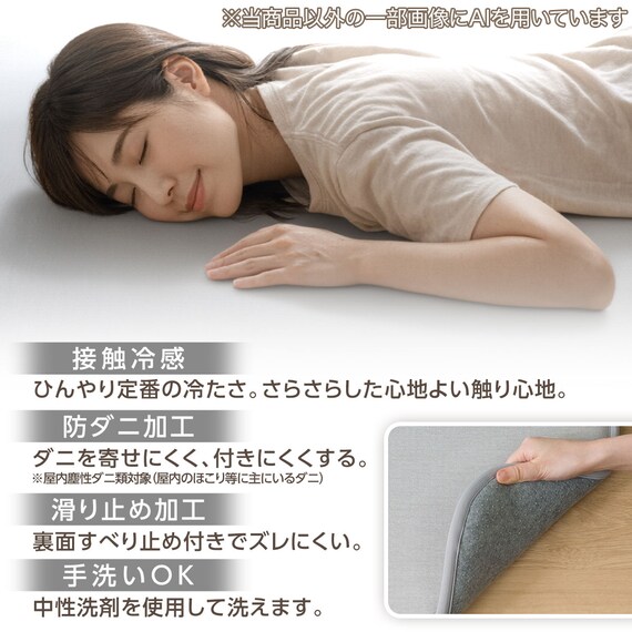 低反発 極厚30mmウレタン入り 接触冷感 防汚 ラグ(Nクール極冷 185X185 グレー Y02) 4枚目画像
