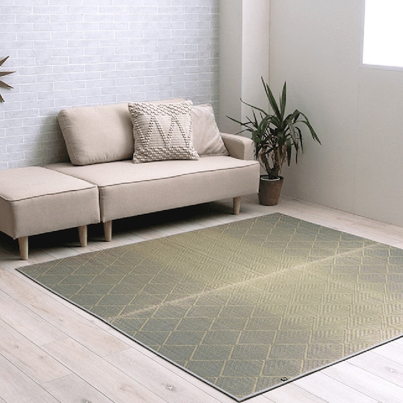 国産い草ラグ マスクロス (191×191cm ブルー) 1枚目画像