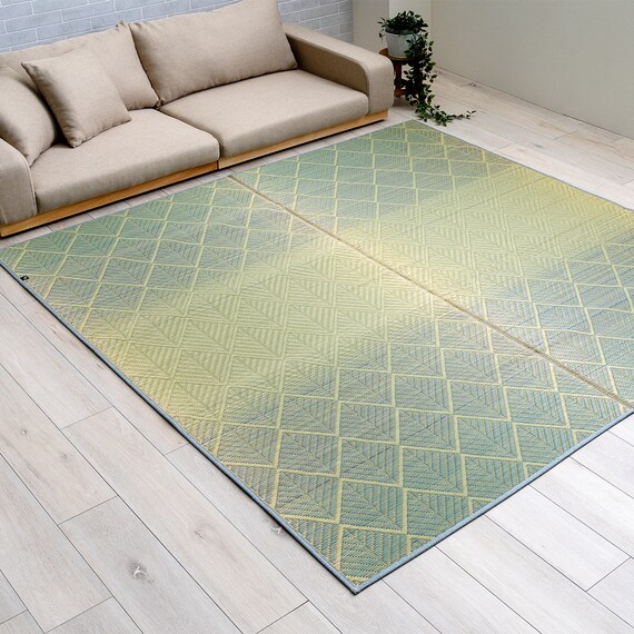 国産い草ラグ マスクロス (191×191cm ブルー) 2枚目画像