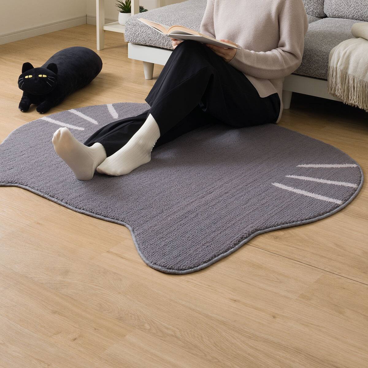 月型紫色ラグ イタリア製　猫型 Amazon｜ラグ もっちり 低反発 ウレタン 1.6*1.2m 防ダニ 滑り止め付