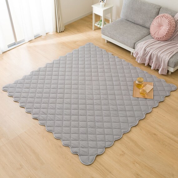 洗えるくしゅくしゅキルト ラグ(185X185 グレー rST2) 1枚目画像