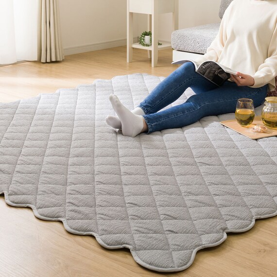 洗えるくしゅくしゅキルト ラグ(185X185 グレー rST2) 9枚目画像