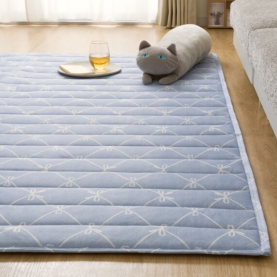 洗える接触冷感ラグ NクールリボンLA(130X185 ブルー NR04) 10枚目画像