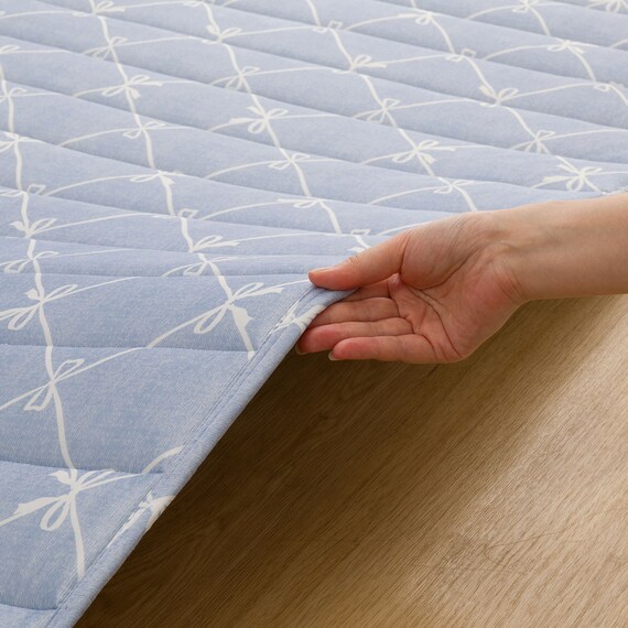 洗える接触冷感ラグ NクールリボンLA(130X185 ブルー NR04) 15枚目画像