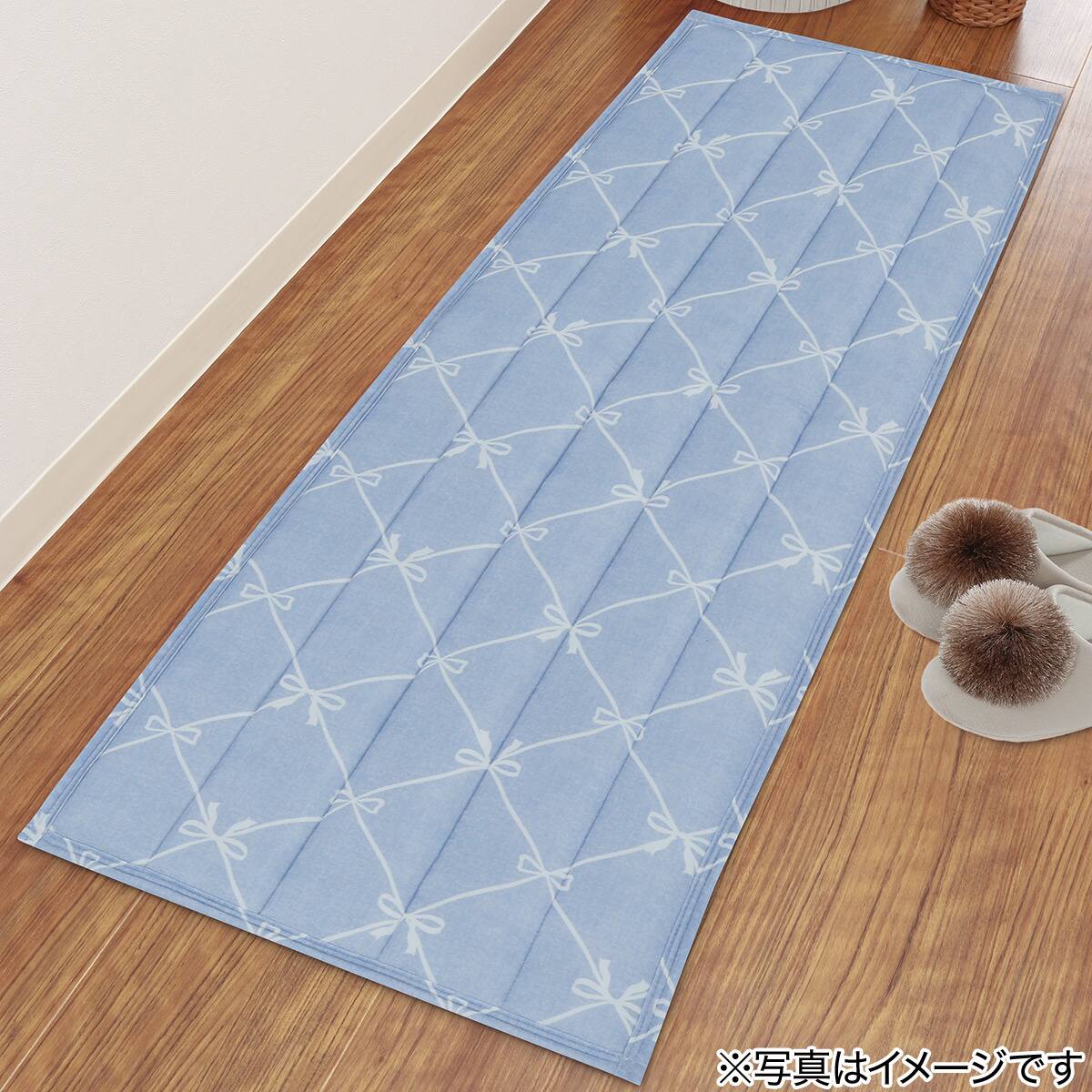洗える接触冷感フロアマット NクールリボンLA(50X120 ブルー NR04