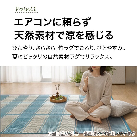 竹ラグ(120X180 ブルー SQ02) 3枚目画像