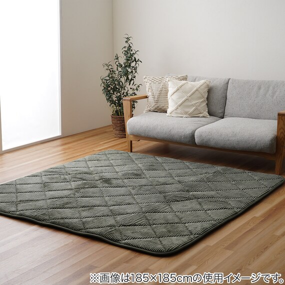 極厚30mmウレタン入り コーデュロイ調ラグ (90×185 グリーン) 1枚目画像