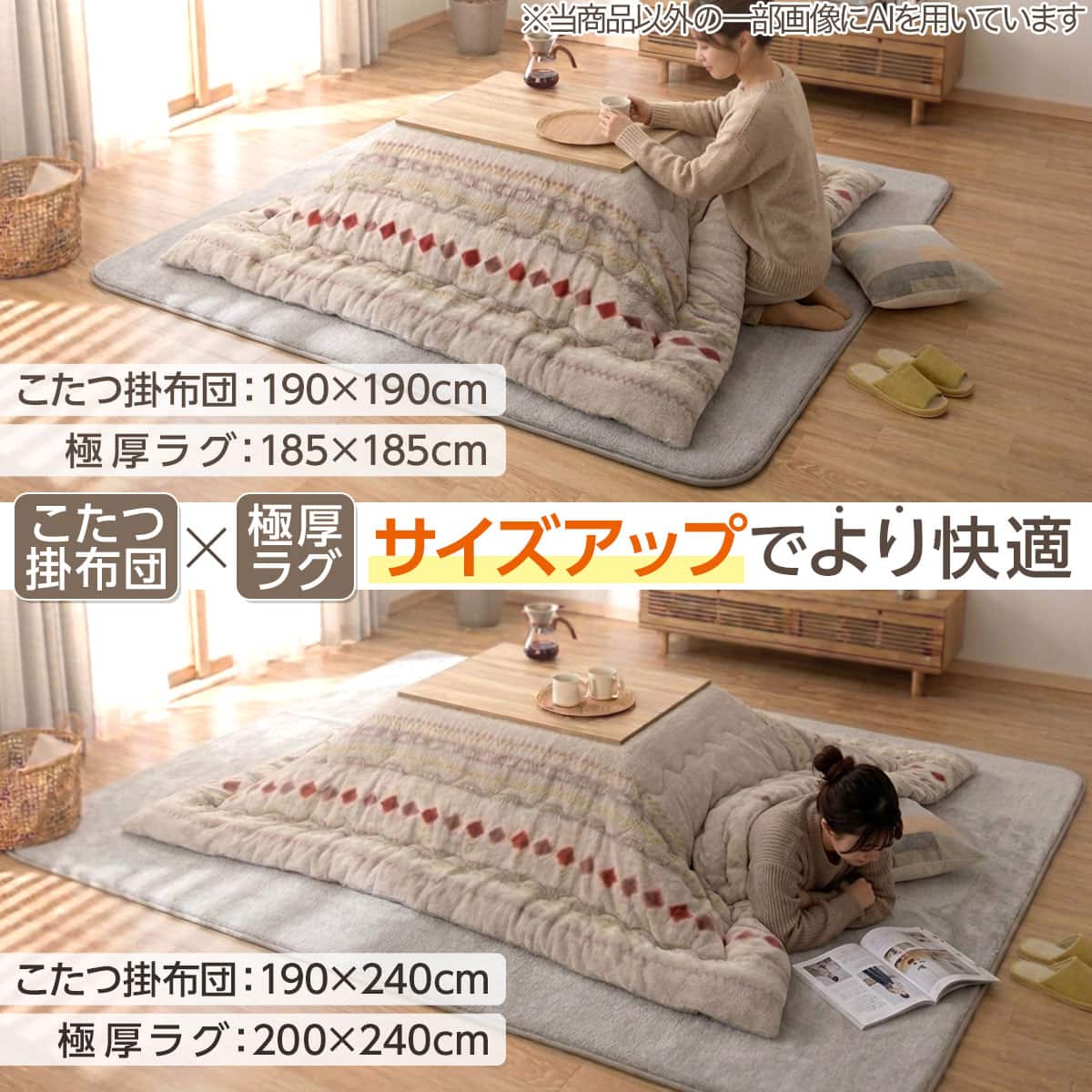 ニトリ ラグ Nウォーム185cmx185cm 極厚30mm カラー(モカ) 30mmウレタン入り 吸湿発熱 極暖ラグ(Nウォーム極暖 PL130X185 モカ