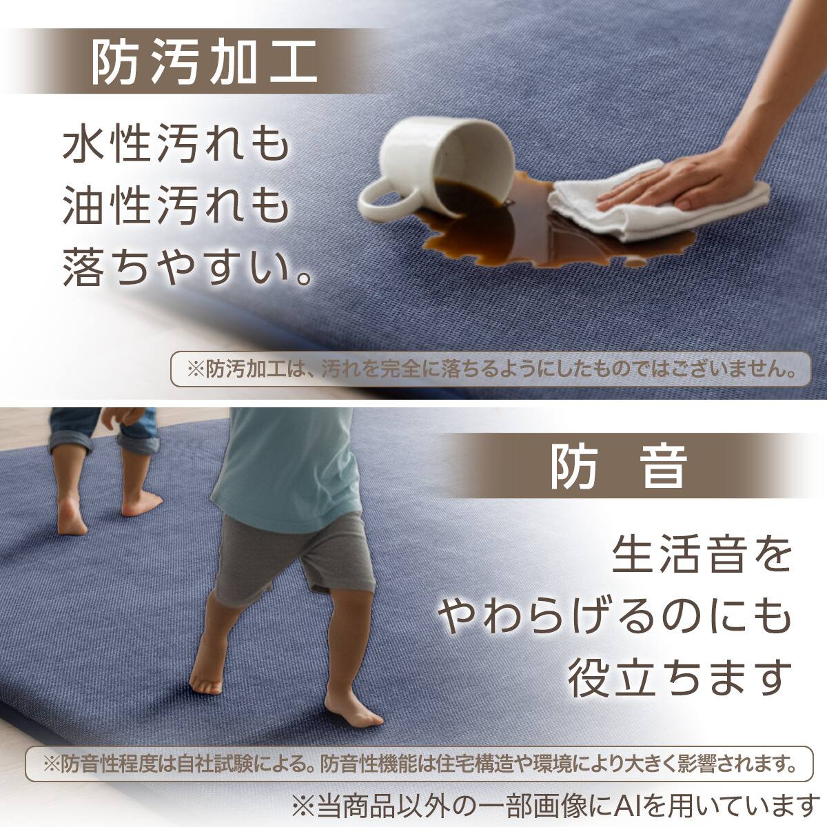 30mmウレタン入り防汚加工+防ダニ加工+防音ラグ(130X185 ネイビー QA07