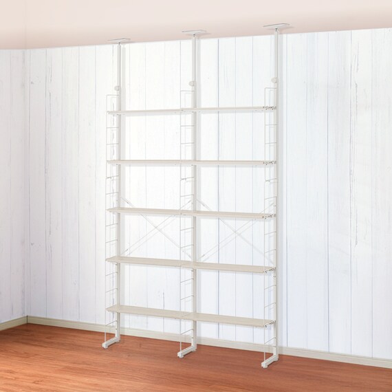 幅120cmセット奥行スリム 【幅60+60/棚板10枚】突っ張り壁面収納Nポルダ スリムタイプ2連 ホワイトウォッシュ 1枚目画像